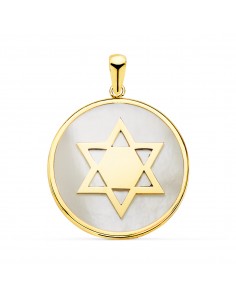 18K COLGANTE ORO AMARILLO Y NACAR SIMBOLO ESTRELLA DE DAVID 20 MM