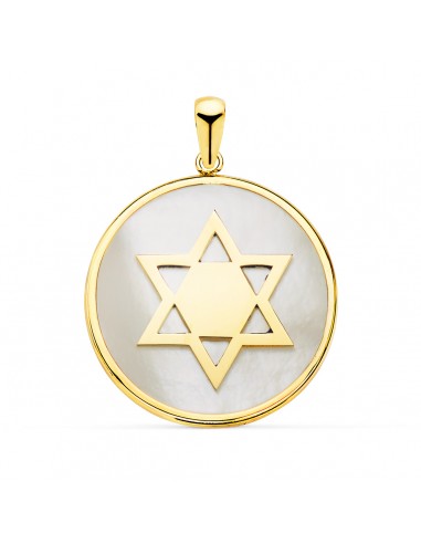 18K COLGANTE ORO AMARILLO Y NACAR SIMBOLO ESTRELLA DE DAVID 20 MM