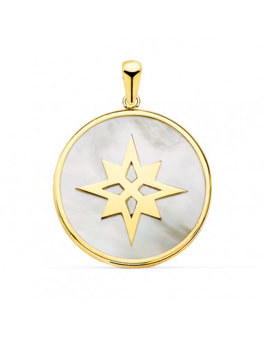 18K COLGANTE ORO AMARILLO Y NACAR SIMBOLO ESTRELLA POLAR 20 MM