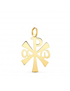 18K COLGANTE ORO AMARILLO CRUZ CRISMON BRILLO 22 X 14 MM