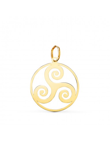 18K COLGANTE AMULETO ORO AMARILLO REDONDO TRISQUEL  EN BRILLO 20 MM