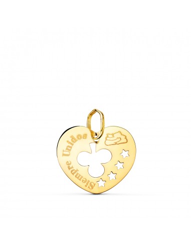 18K COLGANTE ORO AMARILLO CORAZON CALADO SIEMPRE UNIDOS Y TREBOL 16 MM C. AMOR