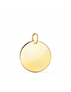 18K COLGANTE ORO AMARILLO REDONDO CON PALOMA CALADA EN BRILLO 18 MM Ç