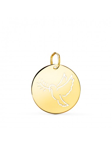 18K COLGANTE ORO AMARILLO REDONDO CON PALOMA CALADA EN BRILLO 18 MM Ç