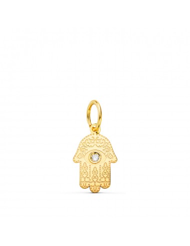 18K COLGANTE AMULETO ORO AMARILLO MANO DE FATIMA TALLADA CIRCONITA 11 X 6 5MM
