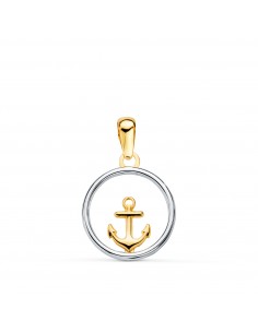 18K COLGANTE ORO BICOLOR REDONDO CON ANCLA. 13MM