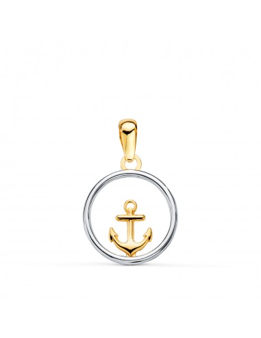 18K COLGANTE ORO BICOLOR REDONDO CON ANCLA. 13MM