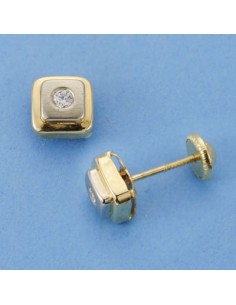 18K PENDIENTES ORO BICOLOR CUADRADOS. 6 X 6 MM.