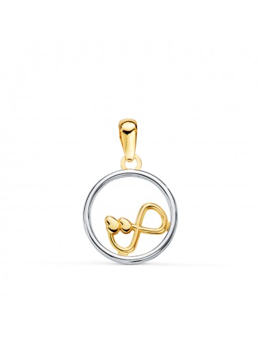 18K COLGANTE ORO BICOLOR REDONDO CON INFINITO Y CORAZON. 13MM C. AMOR