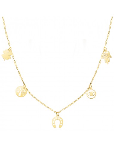 18K GARGANTILLA ORO AMARILLO CON COLGANTES DE LA SUERTE CADENA FORZADA 42   3 CM