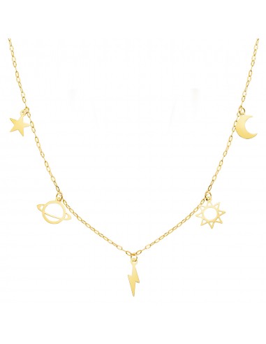 18K GARGANTILLA ORO AMARILLO CON COLGANTES UNIVERSO CADENA FORZADA TALLADA 42 3 CM