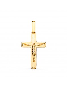 18K CRUZ ORO AMARILLO CON CRISTO EN BRILLO CON BORDES 26 X 17 MM
