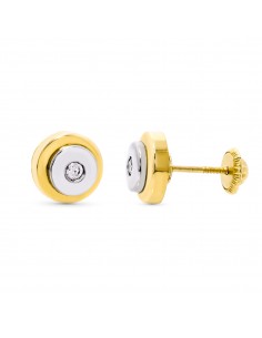 18K PENDIENTES ORO BICOLOR REDONDOS. 8 MM. CIERRE TUERCA