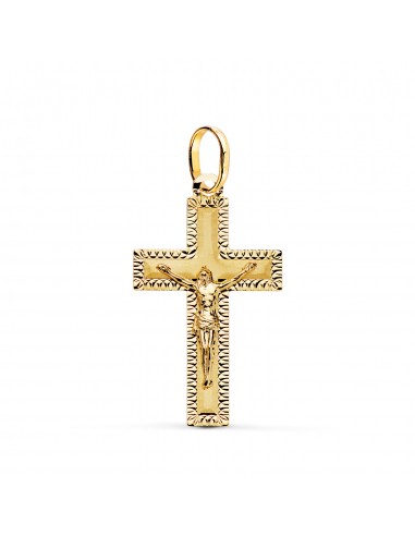 18K CRUZ ORO AMARILLO CON CRISTO TALLADA 27 X 16 MM