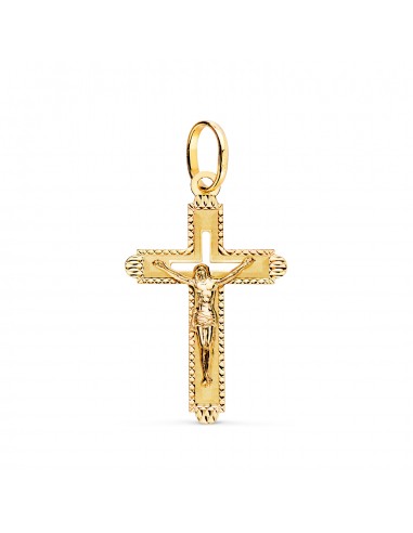 18K CRUZ ORO AMARILLO CON CRISTO TALLADA 27 X 17 MM