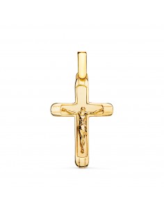 18K CRUZ ORO AMARILLO CON CRISTO EN BRILLO CON BORDES 25 X 17 MM