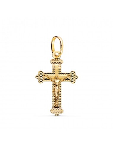 18K CRUZ ORO AMARILLO CON CRISTO TALLADA 27 X 18 MM