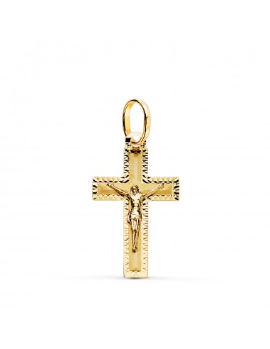 18K CRUZ ORO AMARILLO CON CRISTO TALLADA 23 X 13 MM