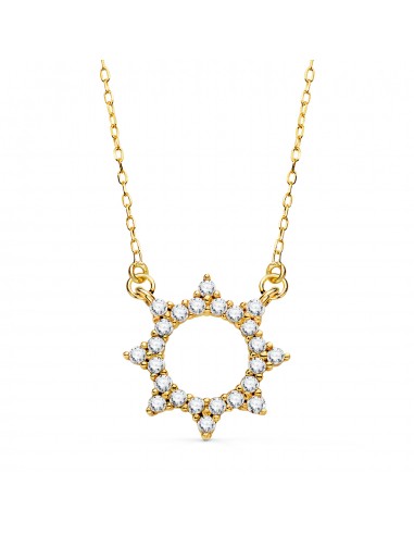 18K GARGANTILLA ORO AMARILLO COLGANTE SOL 14MM CADENA FORZADA 42 5 CM