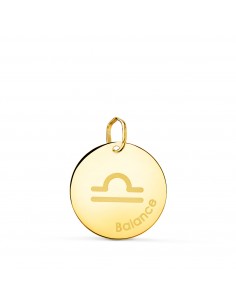 18K HOROSCOPO ORO AMARILLO LIBRA EN FRANCES BRILLO 16 MM
