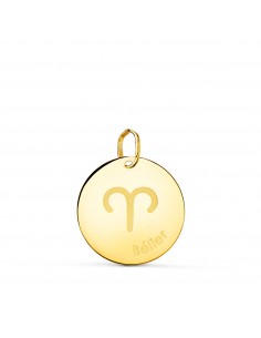 18K HOROSCOPO ORO AMARILLO ARIES EN FRANCES BRILLO 16 MM