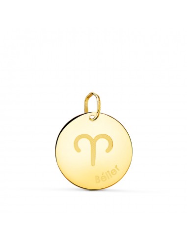 18K HOROSCOPO ORO AMARILLO ARIES EN FRANCES BRILLO 16 MM