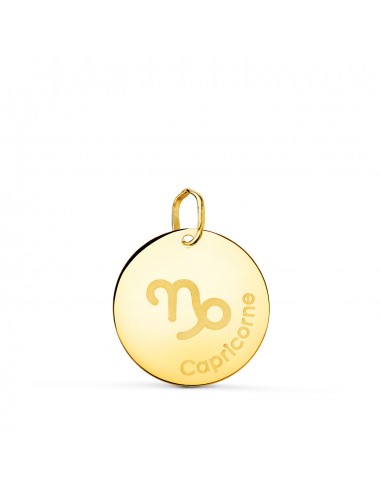 18K HOROSCOPO ORO AMARILLO CAPRICORNIO EN FRANCES BRILLO 16 MM