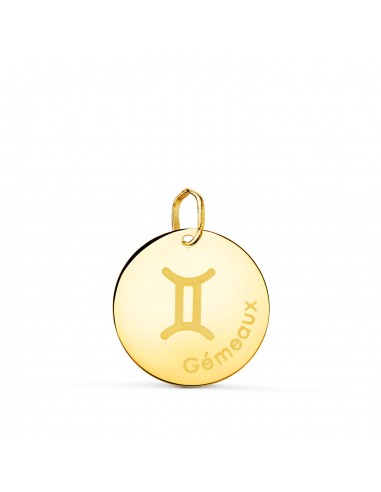 18K HOROSCOPO ORO AMARILLO GEMINIS EN FRANCES BRILLO 16 MM