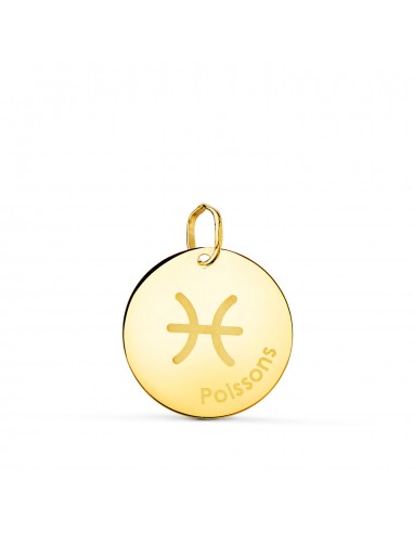 18K HOROSCOPO ORO AMARILLO PISCIS EN FRANCES BRILLO 16 MM