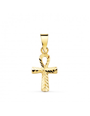 18K CRUZ DE LA VIDA EGIPCIA ORO AMARILLO TALLADA. 16 X 9 MM. AMULETO EGIPCIO ANKH