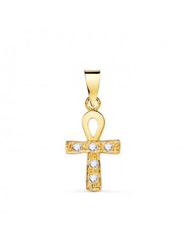 18K CRUZ DE LA VIDA EGIPCIA ORO AMARILLO CON CIRCONITA BLANCAS. 14 X 10 MM. AMULETO EGIPCIO ANKH