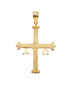 18K CRUZ DE COVADONGA O VICTORIA ORO AMARILLO DETALLES RELIEVE.  37 X 28 MM