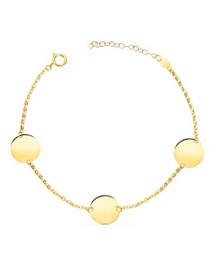 18K PULSERA ORO AMARILLO 3 DISCOS EN BRILLO REDONDOS DE 12 MM. LARGO: 18   3 CM