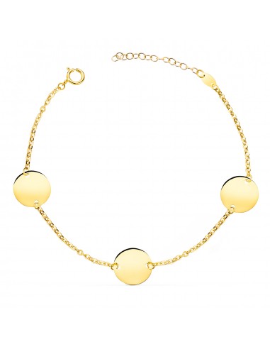 18K PULSERA ORO AMARILLO 3 DISCOS EN BRILLO REDONDOS DE 12 MM. LARGO: 18   3 CM