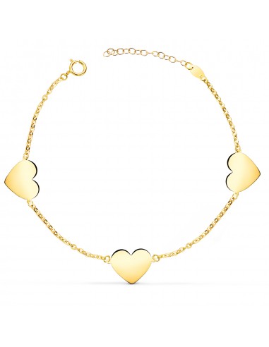 18K PULSERA ORO AMARILLO TRES CORAZONES EN BRILLO 11X10 MM. LARGO: 18 2 CM C. AMOR
