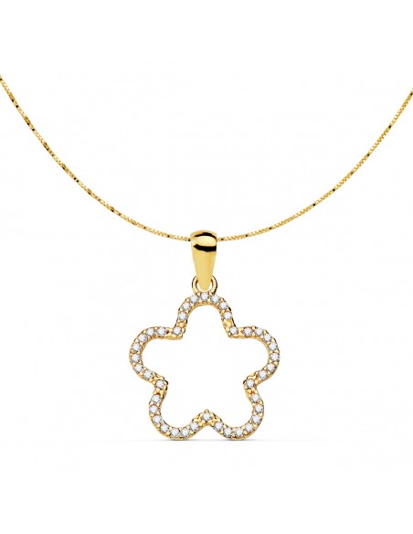 18K COLGANTE ESTRELLA CIRCONITAS 16 X 16MM. CADENA VENECIANA 42+3 CM.