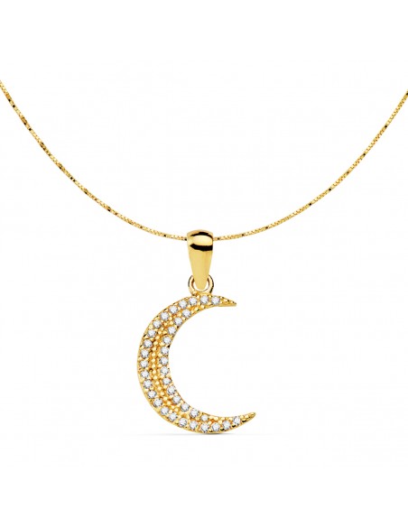 18K COLGANTE LUNA CIRCONITAS 15 X 11MM. CADENA VENECIANA 42+3 CM.