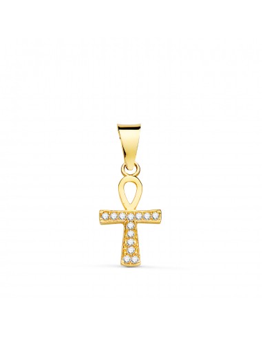 18K CRUZ DE LA VIDA EGIPCIA ORO AMARILLO CON CIRCONITA BLANCAS. 14 X 8 MM AMULETO EGIPCIO ANKH