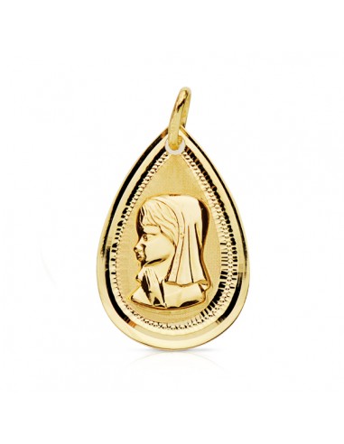 18K MEDALLA VIRGEN NIÑA LAGRIMA BISEL 20 X 14 MM