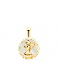 18K COLGANTE ORO AMARILLO ANGEL BURLON Y NACAR BLANCO YO TE GUARDARÉ 15 MM