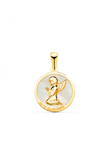 18K COLGANTE ORO AMARILLO ANGEL BURLON Y NACAR BLANCO YO TE GUARDARÉ 15 MM