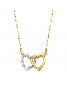 18K GARGANTILLA ORO BICOLOR DOS CORAZONES 13X9 MM. CADENA FORZADA 42 3 CM C. AMOR