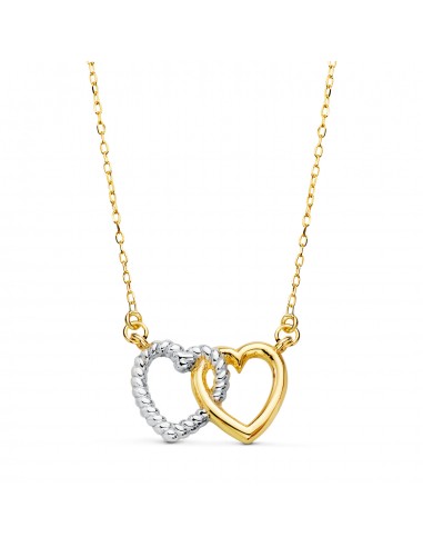 18K GARGANTILLA ORO BICOLOR DOS CORAZONES 13X9 MM. CADENA FORZADA 42 3 CM C. AMOR