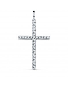 18K CRUZ ORO BLANCO CON CIRCONITA BLANCAS. 36 X 19 MM. ANILLA FIJA