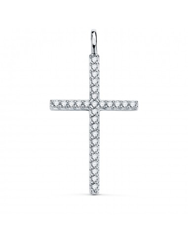 18K CRUZ ORO BLANCO CON CIRCONITA BLANCAS. 36 X 19 MM. ANILLA FIJA