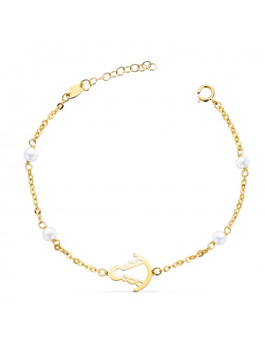 18K PULSERA ORO AMARILLO SILUETA VIRGEN ROCIO 14X11 MM CON PERLAS. LARGO: 17.5 CM