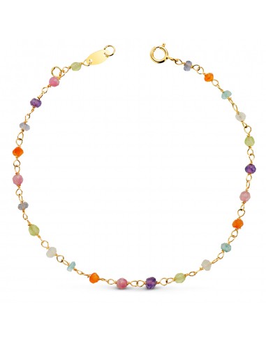 18K PULSERA ORO AMARILLO BOLAS COLORES 3MM. LARGO: 18.5 CM