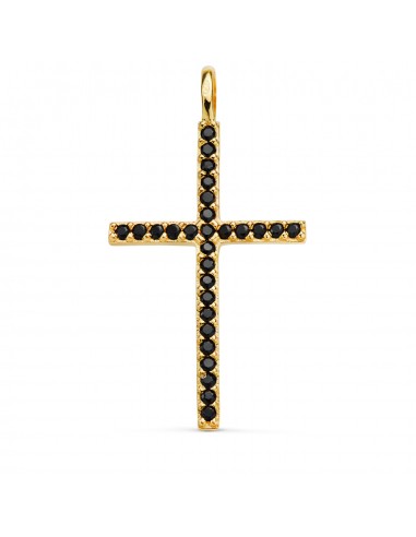 18K CRUZ ORO AMARILLO CON CIRCONITA NEGRAS 37 X 19 MM. ANILLA FIJA