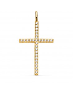 18K CRUZ ORO AMARILLO CON CIRCONITA BLANCAS 37 X 19 MM. ANILLA FIJA