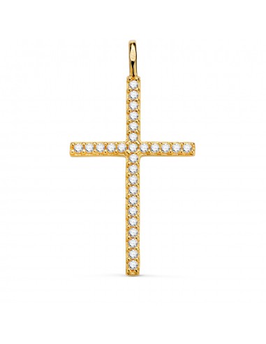 18K CRUZ ORO AMARILLO CON CIRCONITA BLANCAS 37 X 19 MM. ANILLA FIJA
